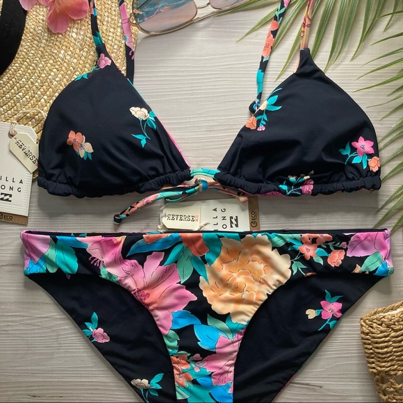 Billabong 🌺 Floral Reversible Sliding Tri | Lowrider Bikini Bottom 👙🏄🏼‍♀️🍍 - Picture 15 of 16